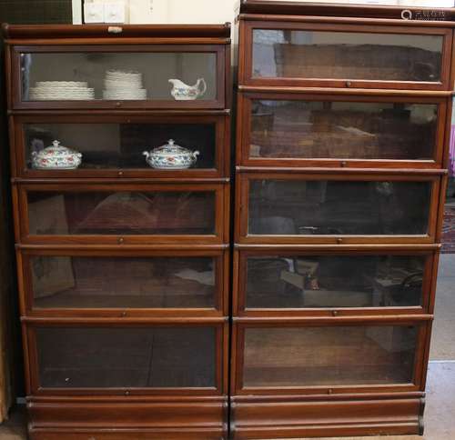 Two Mahogany Globe-Werneke Bookcases; the first a five-tier sectional bookcase approx 87 x 181 x 30 cms, the other a four-tier sectional bookcase, approx 87 x 172 x 30 cms