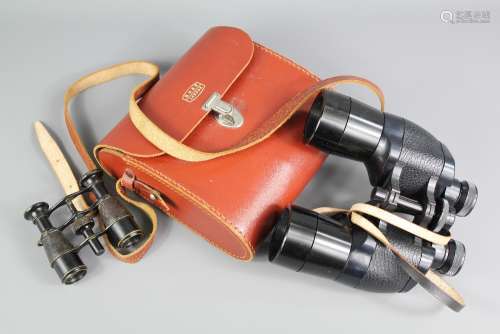 A Pair of 19th Century Chevalier Paris Opera Glasses together with a pair of 8 x 40 Ross of London 'Solaross' binoculars stamped 75399 in the original case