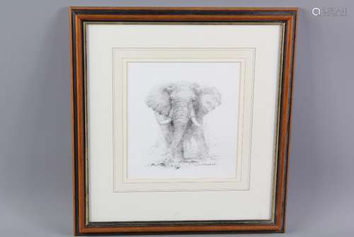 David Shepherd CBE (1931-2017) Original Pencil Drawing 'Elephant' signed lower right, approx 17 x 19 cms, framed and glazed