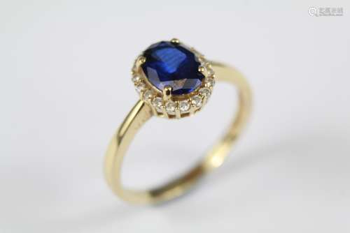 A 14ct Yellow Gold Synthetic Sapphire and CZ Ring, approx 2