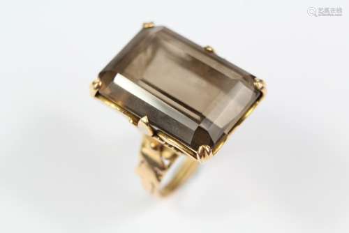 Antique 14ct Yellow Gold Smoky Quartz Ring, approx 22 x 18mm, size M, approx 10