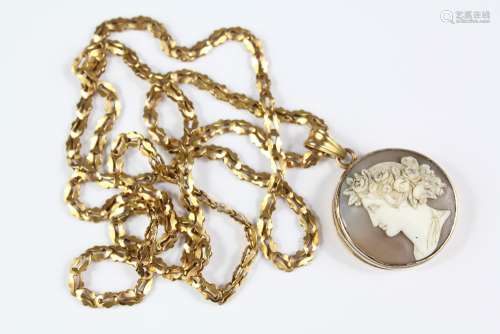 An Antique 14ct Yellow Gold Cameo Locket, on fancy-link chain, the locket 30 mm, the chain approx 70 cms, approx 29 gms