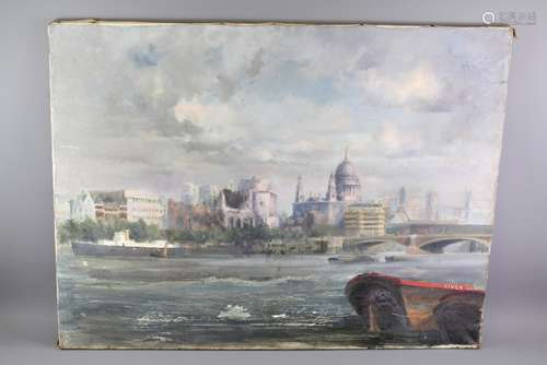 David Shepherd  (CBE, FRSA, FGRA, 1931 - 2017) Oil Painting on canvas; the painting depicting a London Thames River scene, approx 102 x 76 cms, unsigned, unframed