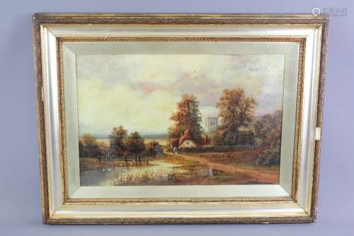 Montague Dightam Early 20th Century Original Oil on Canvas: the painting depicting a country scene, signed lower right and dd 1911, approx 53 x 34 cms, glazed and framed