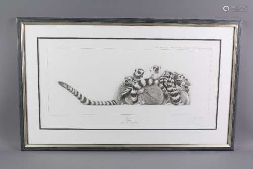 Gary Hodges Wildlife Artist (1954-  ) Limited Edition Print entitled 'Lemuriens', nr 42/850, signed in the margin, approx 60 w x 28 cms, framed and glazed