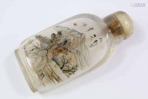 Antique Chinese Snuff Bottle and Stopper, the interior painted with landscape view, approx 6