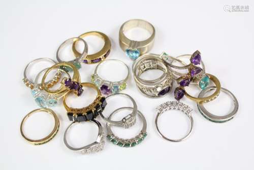 Twenty Hardstone and Semi-Precious Stone Rings, including Emerald, Amethyst, various sizes