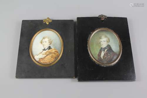 Two Victorian Oval Portrait Miniatures depicting a gentleman, approx 7