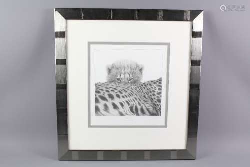 Gary Hodges Wildlife Artist (1954-  ) Limited Edition Print entitled 'Cheetah Cub', nr 759/850, signed in the margin, approx 28 x 30 cms, framed and glazed