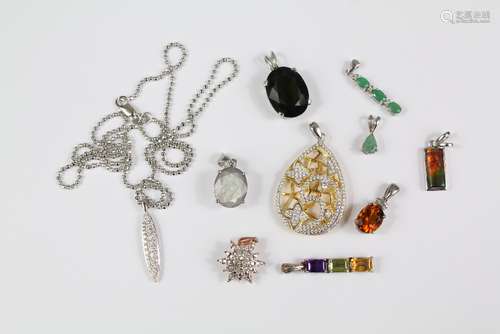 Miscellaneous Semi-Precious and Hardstone Pendants, set in silver mounts, approx 10