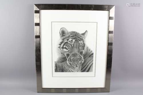 Gary Hodges Wildlife Artist (1954-  ) Limited Edition Print entitled 'Bengal Tigress & Cub' nr 31/850, signed in the margin, approx 32 w x 40 h cms, framed and glazed