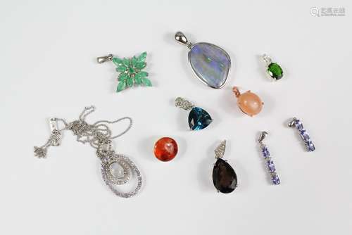 Miscellaneous Semi-Precious and Hardstone Pendants, set in silver mounts, approx 10