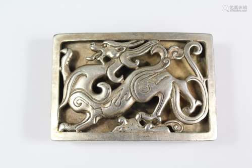 A Chinese White Metal Belt Buckle, approx 7 x 4