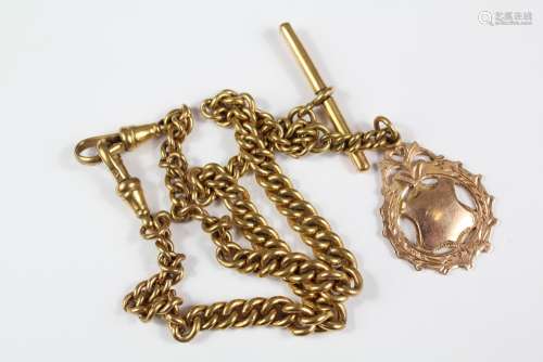 A Gold-plated Vintage Fob Chain; with 9ct gold medallion (5