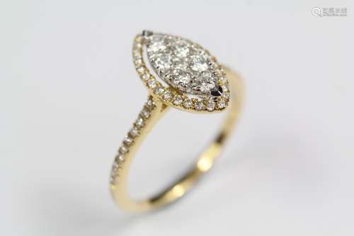An 18ct Yellow Gold Marquise-Style Diamond Cluster Ring; the ring approx 70 pts of dias, size L, approx 3
