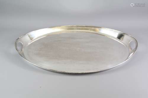 A Large Oval Silver Plated Serving Tray, with carry handles, approx 63 w x 43 d cms