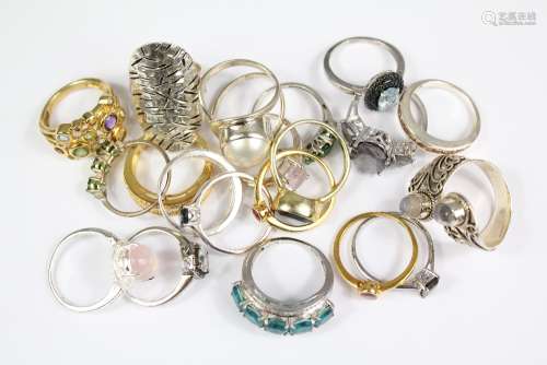 Twenty Hardstone and Semi-Precious Stone Rings, including Pearl, Amethyst, various sizes