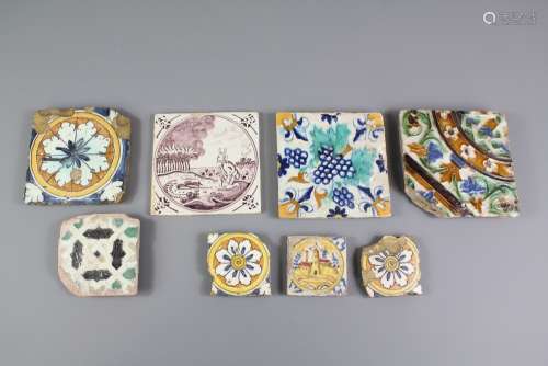 A Group of 16th and 17th Century Spanish Polychrome Tiles