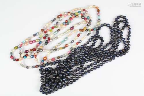 Fresh Water Pearls: Two Multi-coloured and black pearl necklace, approx 180 cms