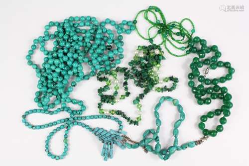 A Collection of Turquoise, Green Stone Necklaces