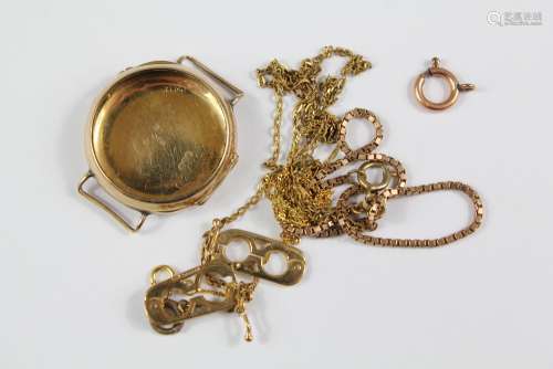 9ct Gold Vintage Watch Case, together with 9ct gold part jewellery, approx 9 gms