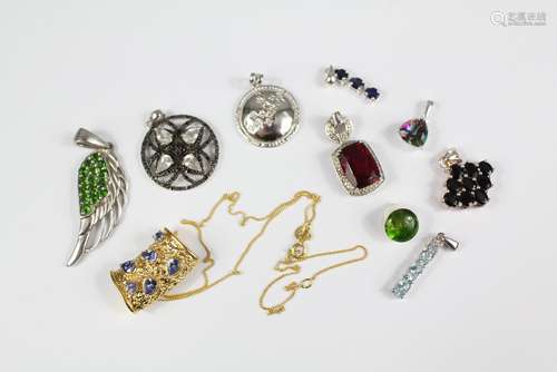 Miscellaneous Semi-Precious and Hardstone Pendants, set in silver mounts, approx 10