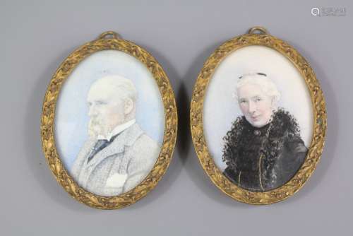 Two Edwardian Portrait Miniatures, depicting a senior couple, approx 5