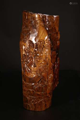 A HUANGHUA WOOD 'FUSHOUSHUANGQUAN'FIGURE ORNAMENT