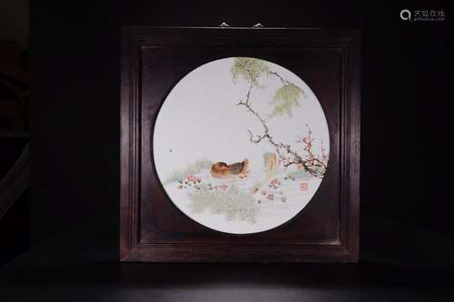 A LIGHT RED FLOWERAND BIRD PATTERN PORCELAIN PAINTING BOARD