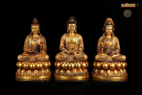 A GILT BRONZE 'XIFANG SANSHENG' BUDDHA