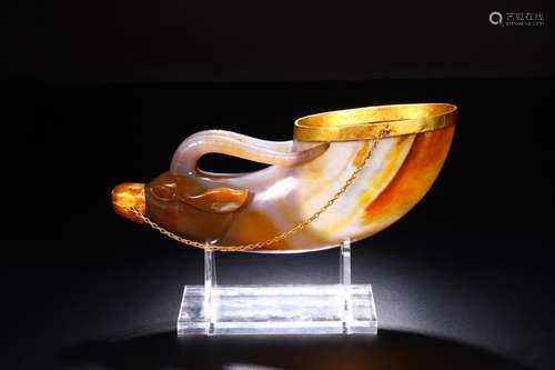 GOLD PATTERN AGATE WARRPED GOLD HORN SHAPED CUP