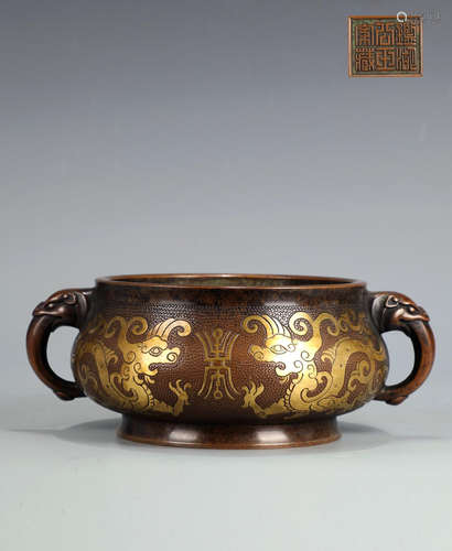 A BRONZE 'CHILONGPENGSHOU'DRAGON SHAPED CENSER