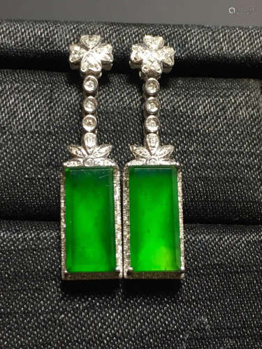 A ICY GREEN JADEITE CARVED SQUARE EARDROP , TYPE A
