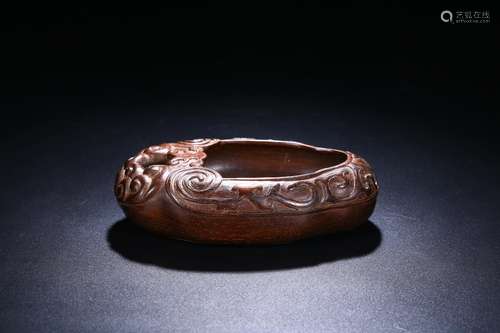 A BAMBOO CARVED DRAGON PATTERN BRUSH WASHER