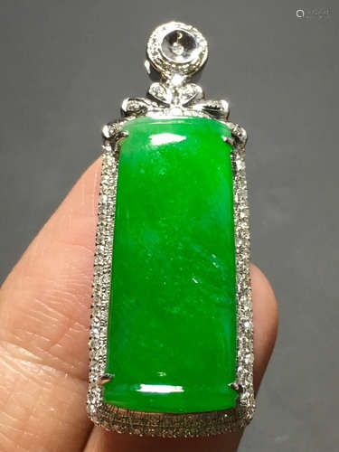 A ICY GREEN JADEITE CARVED BAMBOO PENDANT , TYPE A