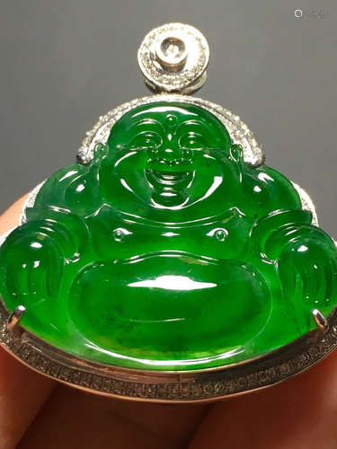 A ICY GREEN JADEITE CARVED ”FOGONG