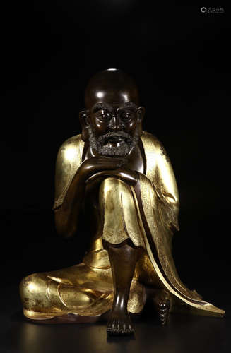 A GILT BRONZE  BODHIDHARMA BUDDHA