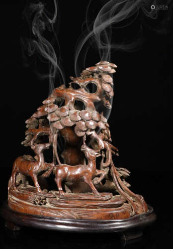A DEE AND TREE CARVED BAMBOO CENSER