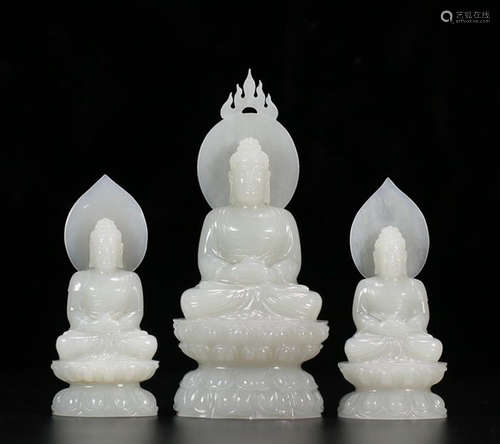 A SET OF HETIAN JADE BUDDHA SAMBO