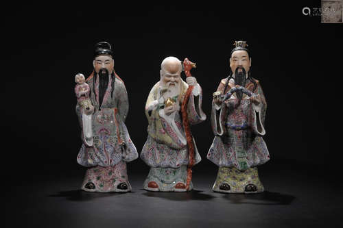 A  SET OF  FAMILLE ROSE  FIGURE OF  LONGEVOUS GODS  ORNAMENTS