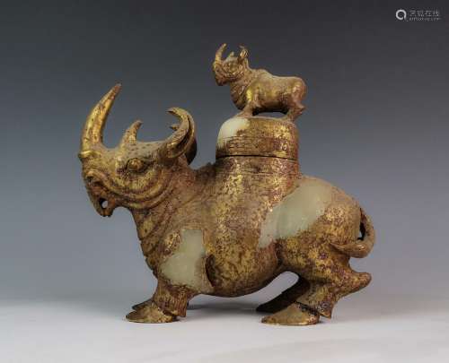 CHINESE GILDED JADE RHINO