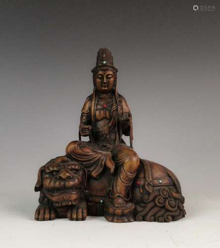 CHINESE HARDWOOD FIGURE OF GUANYIN