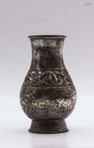 CHINESE SILVER DRAGON VASE