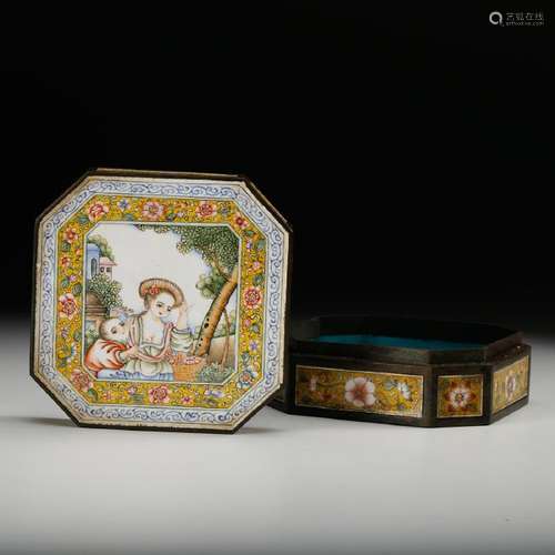 CHINESE BRONZE ENAMEL COVER BOX