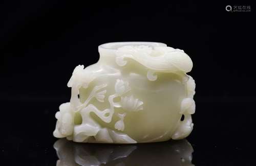 CHINESE WHITE JADE PHOENIX AND DRAGON CARVED WATER