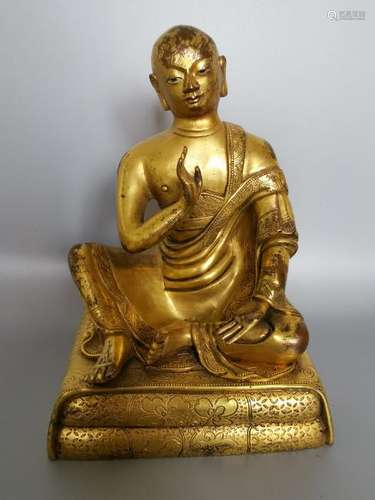 CHINESE GILT BRONZE FIGURE OF LOHAN