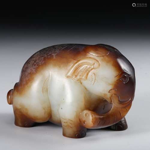 CHINESE WHITE JADE ELEPHANT W. RUSSET