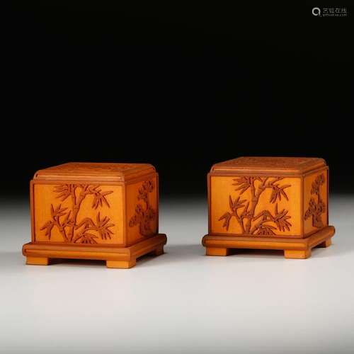 CHINESE BAMBOO COVER BOXES, PAIR