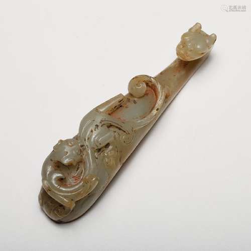 CHINESE JADE CARVED DRAGON BELT HOOK