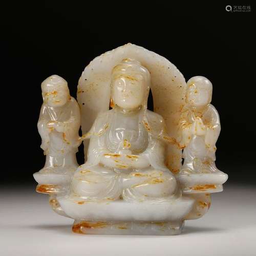 CHINESE WHITE JADE CARVED BUDDHA